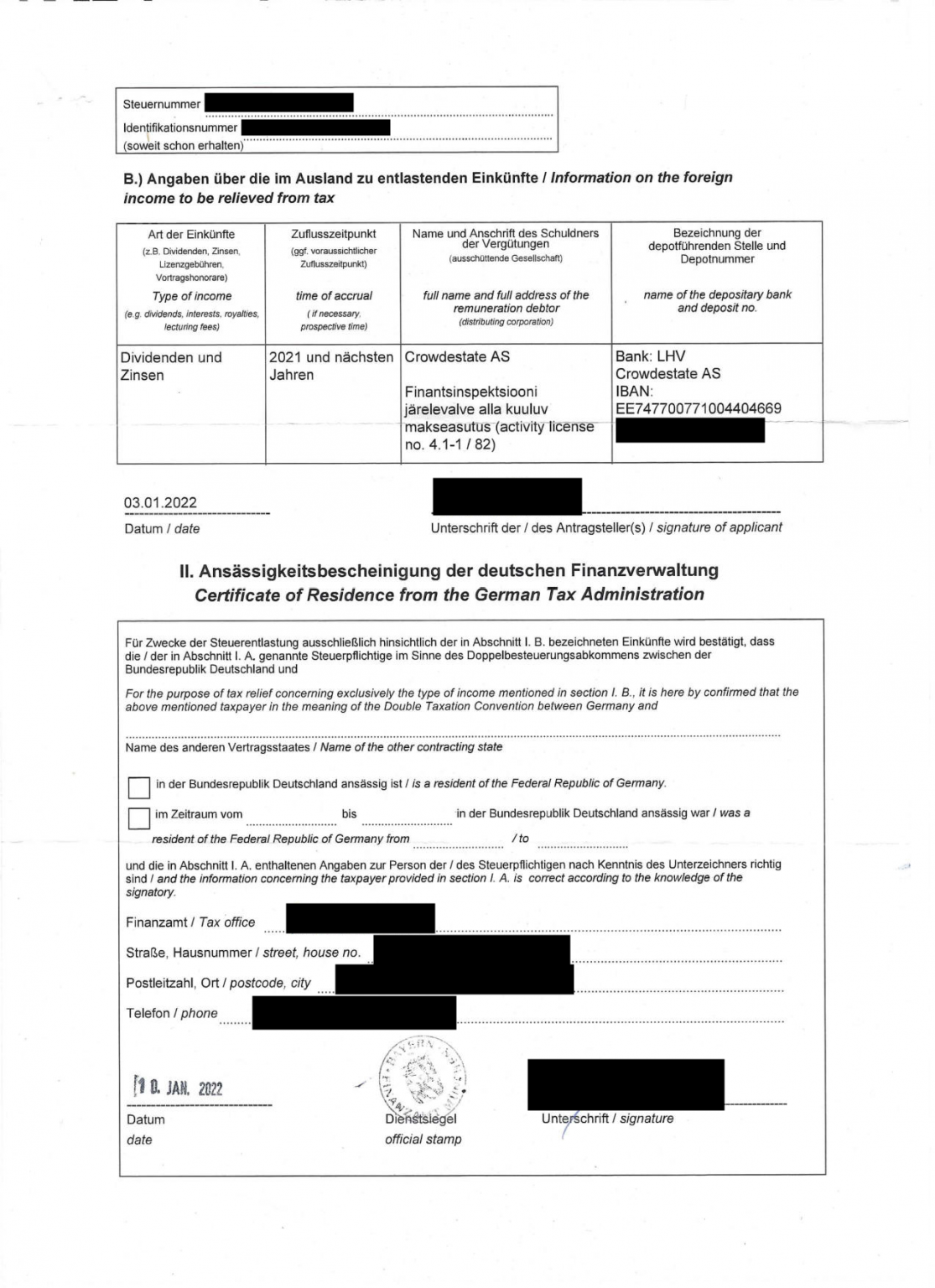 Germany Tax Residency Certificate Private Crowdestate