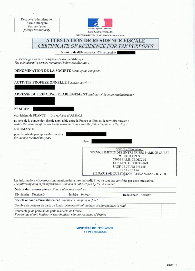 France Tax Residency Certificate Company Crowdestate